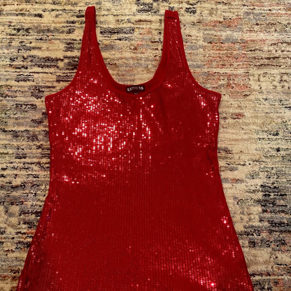 Express Sequin Red Tank Top Size L